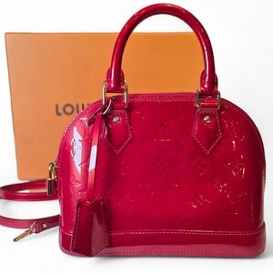 Louis Vuitton Alma BB Mini Crossbody Bag Red Vernis Monogram Leather FULL SET
